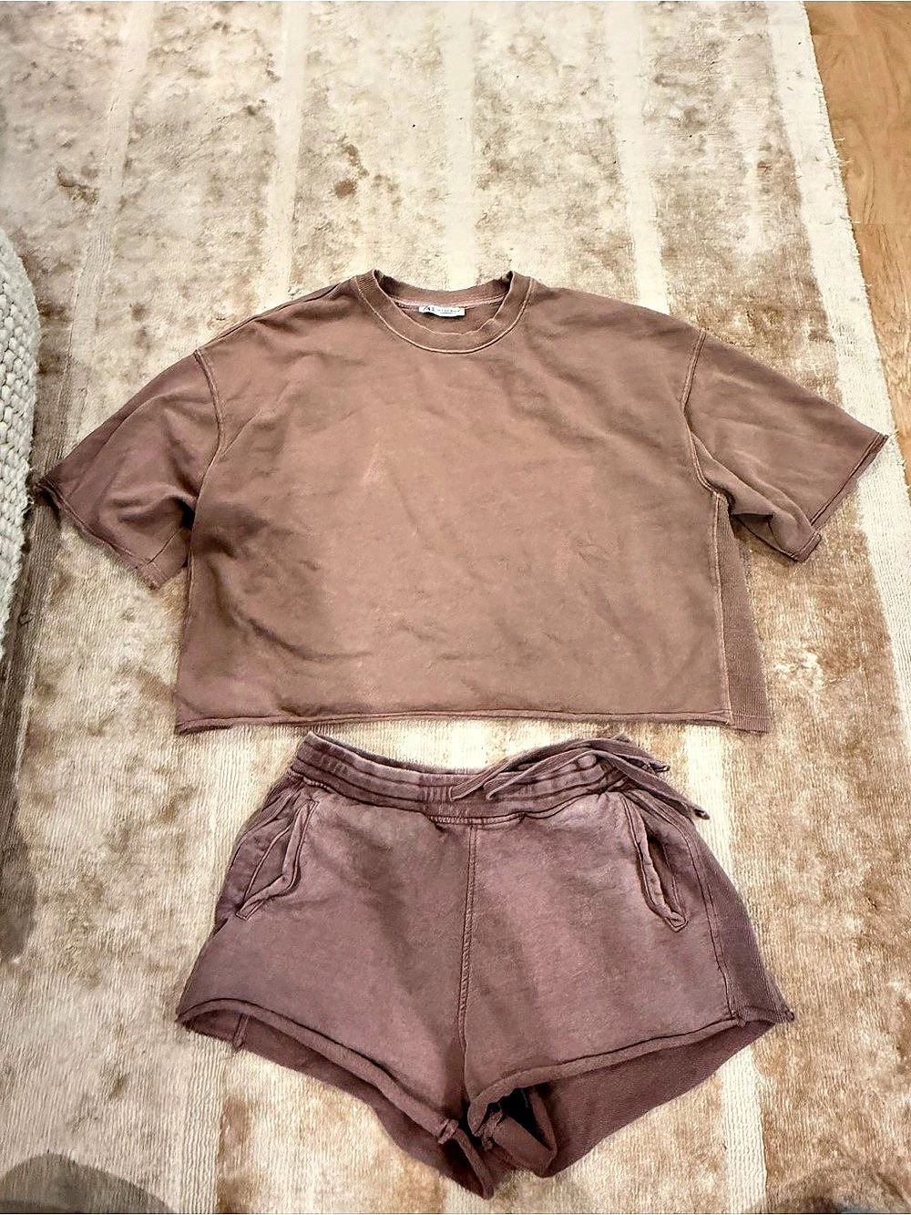 Zara Brown Cropped Top & Shorts Set Size Medium Like New